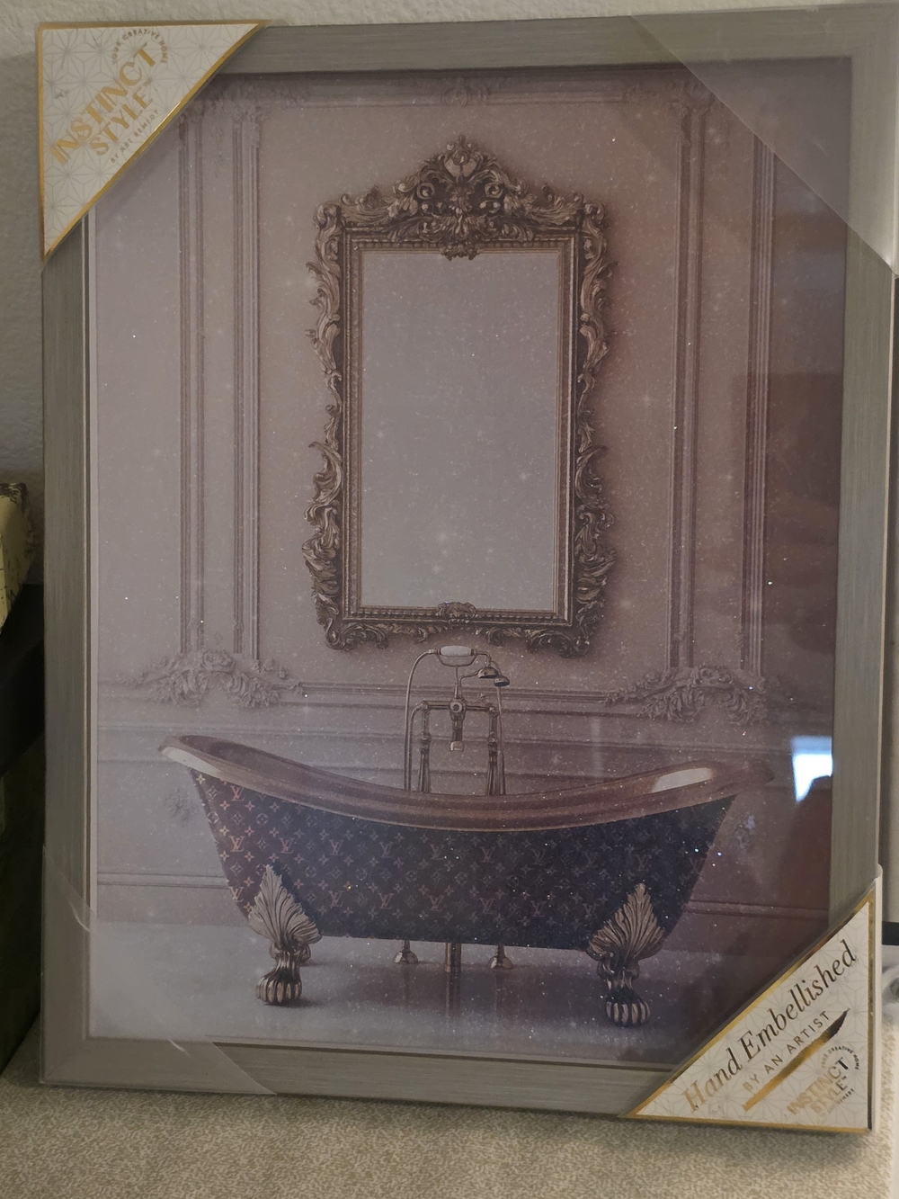 Taupe and Gold Embellished Vanity Mirror Print